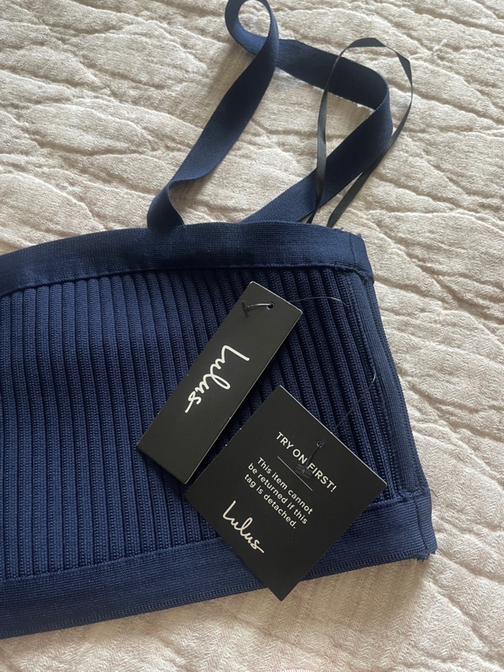 Lulus Navy Ribbed One-Shoulder Knit Dress Set medium - Picture 7 of 8